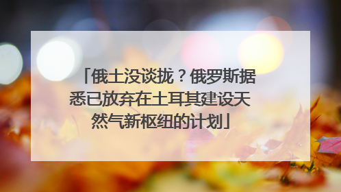 俄土没谈拢？俄罗斯据悉已放弃在土耳其建设天然气新枢纽的计划