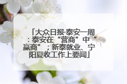大众日报·泰安一周：泰安在“营商”中“赢商”；新泰就业、宁阳夏收工作上要闻